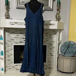 Ashley Stewart tiered Blue denim Maxi Dress 24
